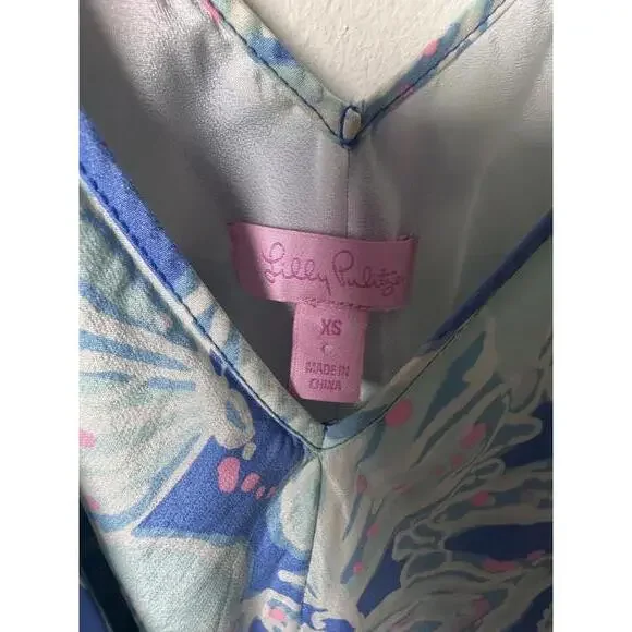Lilly Pulitzer Blue Floral Slip Dress XS - Picture 3 of 4
